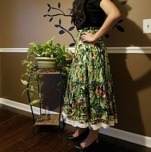 Green tropical print midi skirt (Vintage)